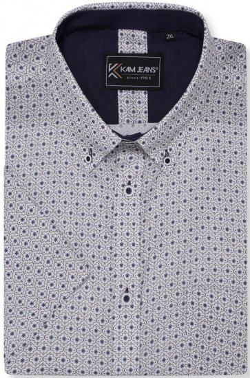 Kam Jeans 6328 AOP Geo Print Short Sleeve Shirt Charcoal - Herrenhemden - Herrenhemden in großen Größen