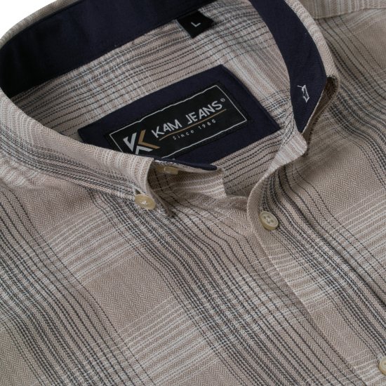 Kam Jeans 6382 Kurzarmhemd Kariert mit Struktur Beige - Herrenhemden - Herrenhemden in großen Größen