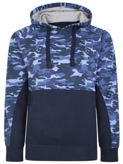 Kam Jeans 7036B Camo Pannelled Over The Head Hoody Navy - Herren-sweater und -hoodies - Herren-Sweater und -Hoodies in großen Größen