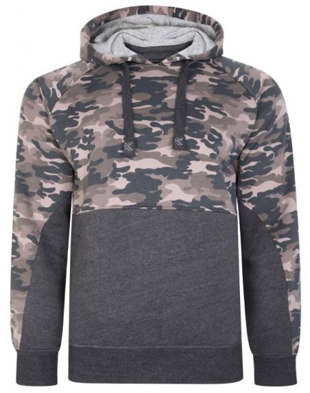 Kam Jeans 7036B Camo Pannelled Over The Head Hoody Charcoal - Herren-sweater und -hoodies - Herren-Sweater und -Hoodies in großen Größen