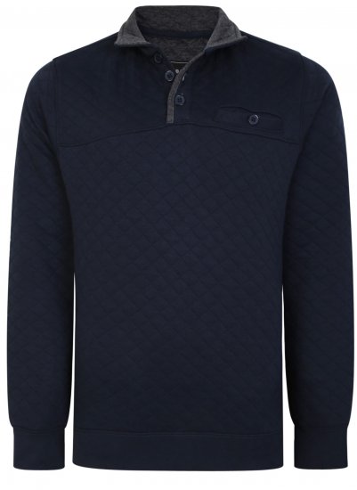 Kam Jeans 7050 Quilted Jersey Sweater 1/4 Button Up Navy - Herren-Sweater und -Hoodies in großen Größen - Herren-Sweater und -Hoodies in großen Größen