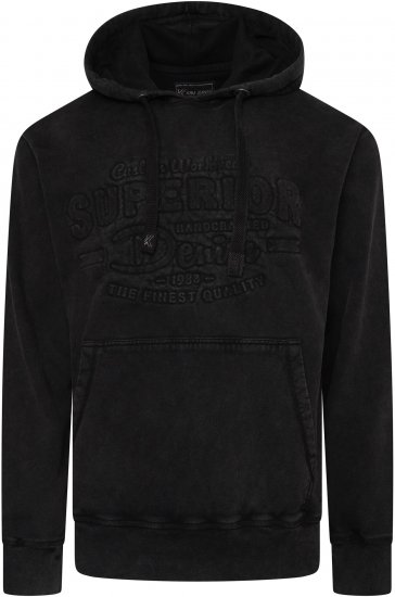 Kam Jeans 7066 Over Head Washed Embossed Hoody Black TALL SIZES - HERRENBEKLEIDUNG MT-6XLT - Langgrößen für Herren