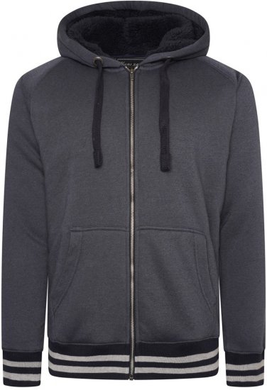 Kam Jeans 7074 Zip Thru Sherpa Hoody with Contrast Cuff/Hem Dark Grey - Herren-sweater und -hoodies - Herren-Sweater und -Hoodies in großen Größen
