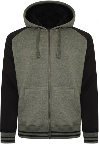 Kam Jeans 7075 Raglan Zip Thru Sherpa Hoodie Black/Khaki - Herren-sweater und -hoodies - Herren-Sweater und -Hoodies in großen Größen
