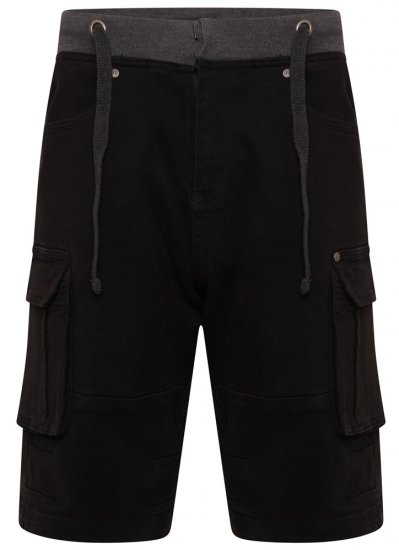 Kam Jeans Elvio Rib Waist Stretch Shorts Black - Herrenshorts in großen Größen - Herrenshorts in großen Größen