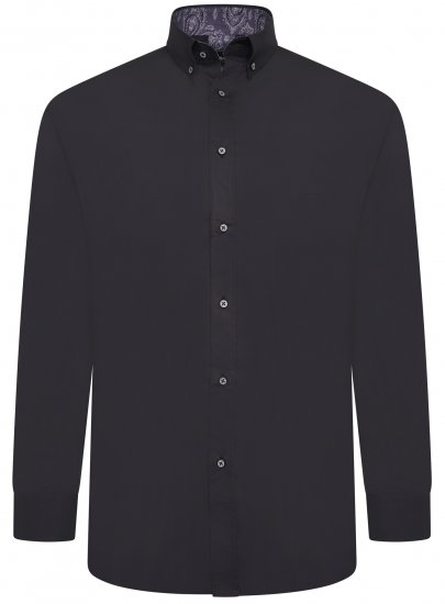 Kam Jeans P023 L/S Premium Stretch Shirt Black - Herrenhemden - Herrenhemden in großen Größen