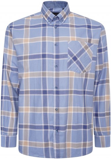 Kam Jeans P038 LS Premium Cotton Check Shirt Denim - Herrenhemden - Herrenhemden in großen Größen