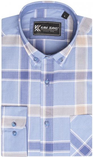 Kam Jeans P038 LS Premium Cotton Check Shirt Denim - Herrenhemden - Herrenhemden in großen Größen