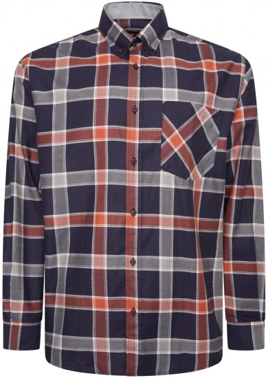Kam Jeans P038 LS Premium Cotton Check Shirt Navy - Herrenhemden - Herrenhemden in großen Größen