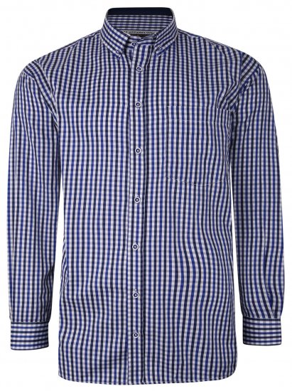 Kam Jeans P640 Premium Gingham Check Shirt LS Navy - Herrenhemden - Herrenhemden in großen Größen