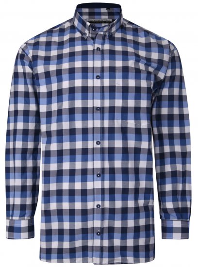 Kam Jeans P642 Premium Large Check Shirt LS Blue - Herrenhemden in großen Größen - Herrenhemden in großen Größen