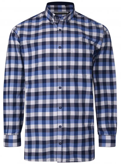 Kam Jeans P642 Premium Large Check Shirt LS Blue - Herrenhemden - Herrenhemden in großen Größen