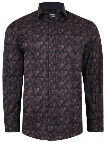 Kam Jeans P679 Floral Print Shirt Black - Herrenhemden - Herrenhemden in großen Größen