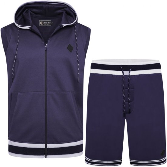 Kam Jeans TS005 Retro Tracky Set (Shorts/Sleeveless Hoodie) Navy - Trainingsanzüge - Trainingsanzüge/Jogginganzüge herren große größen