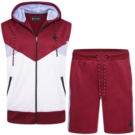 Kam Jeans TS006 Retro Pannelled Tracky Set (Shorts/Sleeveless Hoodie) Red - Trainingsanzüge - Trainingsanzüge/Jogginganzüge herren große größen