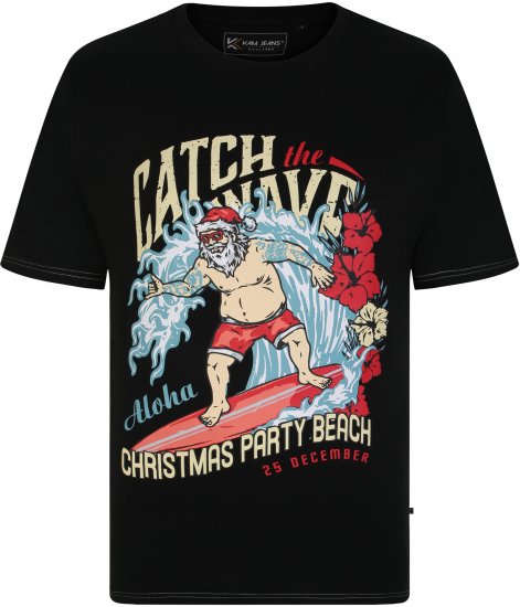 KBS X020 Catch The Waves Xmas Print T-Shirt Black - Herren-T-Shirts - Herren-T-Shirts in großen Größen