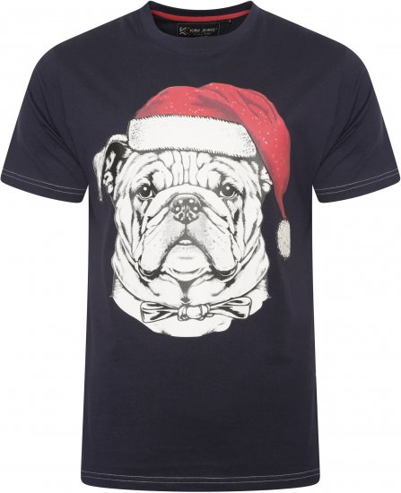Kam Jeans X027 Bulldog Santa Xmas Print T-Shirt Navy - Herren-T-Shirts - Herren-T-Shirts in großen Größen