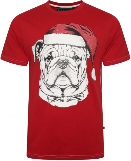 Kam Jeans X027 Bulldog Santa Xmas Print T-Shirt Red - Herren-T-Shirts - Herren-T-Shirts in großen Größen
