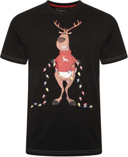 Kam Jeans X028 Rudolph Print T-Shirt Black - Herren-T-Shirts - Herren-T-Shirts in großen Größen