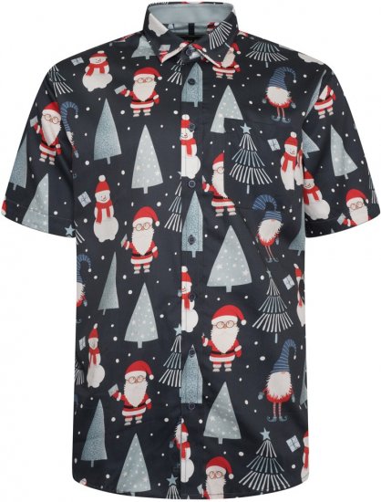 Kam Jeans X033 Santa Xmas Print Short Sleeve Shirt Navy - Herrenhemden - Herrenhemden in großen Größen