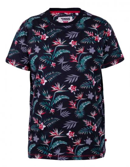 D555 Keating Hawaiian Print Crew Neck T-Shirt Black - Herren-T-Shirts - Herren-T-Shirts in großen Größen