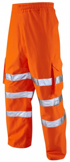 Leo Instow Breathable Executive Cargo Rain pants Hi-Vis Orange - Herren arbeitskleidung - Herren Arbeitskleidung Große Größen