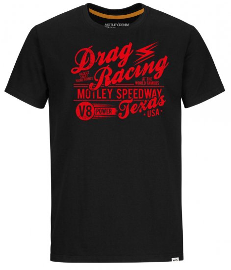 Motley Denim Lincoln T-Shirt Red on Black - Herren-T-Shirts - Herren-T-Shirts in großen Größen