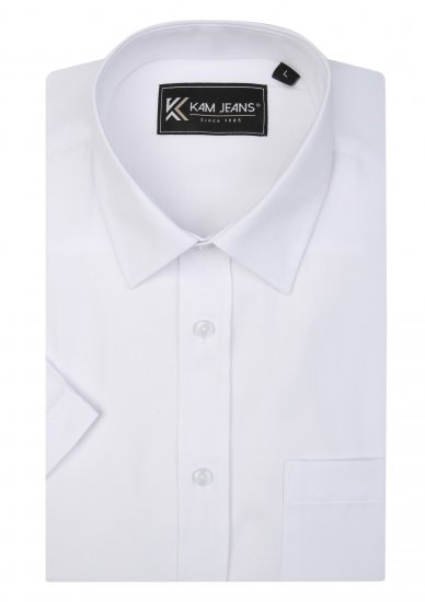 Kam Jeans 6283 Casual SS Herringbone Shirt White - Herrenhemden - Herrenhemden in großen Größen