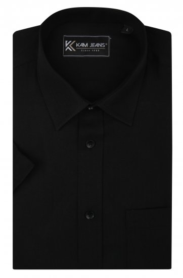 Kam Jeans 6283 Casual SS Herringbone Shirt Black - Herrenhemden - Herrenhemden in großen Größen