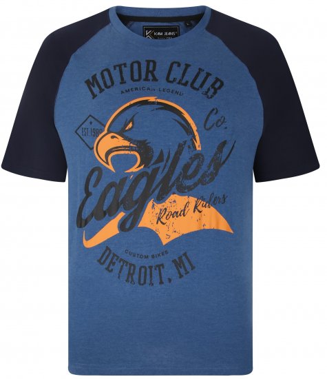 Kam Jeans 5737 Eagle Print Raglan T-Shirt Blue - Herren-T-Shirts - Herren-T-Shirts in großen Größen