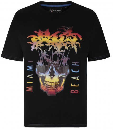 Kam Jeans 5735 Miami Beach Skull Print T-Shirt Black - Herren-T-Shirts - Herren-T-Shirts in großen Größen