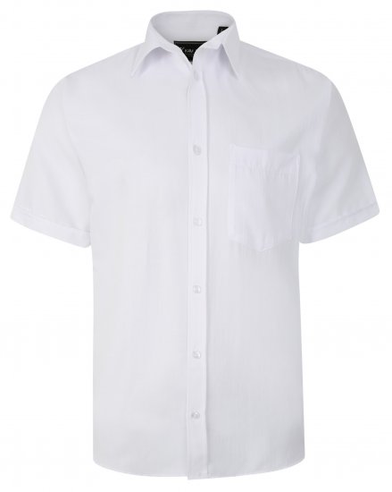 Kam Jeans 6283 Casual SS Herringbone Shirt White - Herrenhemden in großen Größen - Herrenhemden in großen Größen