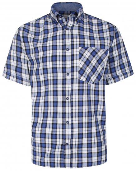 Kam Jeans 6286 Casual SS Check Shirt Blue - Herrenhemden - Herrenhemden in großen Größen