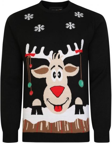 Kam Jeans X023 Rudolph Xmas Sweatshirt Black - Herren-sweater und -hoodies - Herren-Sweater und -Hoodies in großen Größen