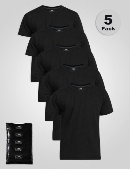 D555 Smartly T-Shirt Rundhals Schwarz 5er-Pack - Herren-T-Shirts - Herren-T-Shirts in großen Größen