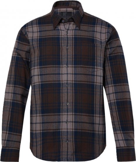 JP1880 Shirt Flannel Long Sleeve Brown TALL - HERRENBEKLEIDUNG MT-6XLT - Langgrößen für Herren