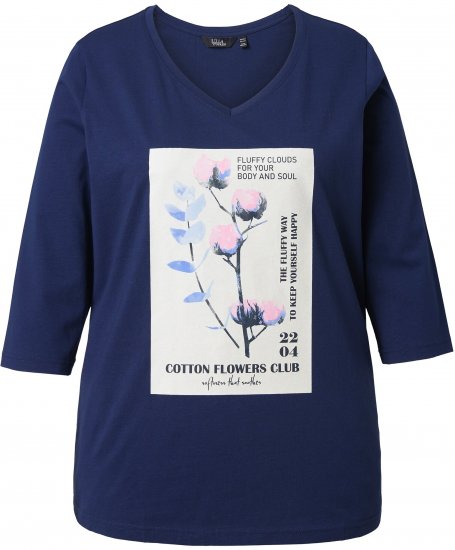 Ulla Popken Decorative Plant 3/4 Sleeve T-Shirt Ink Blue - Bedruckte T-shirts für damen - 