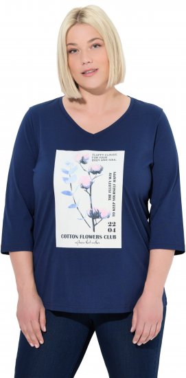 Ulla Popken Decorative Plant 3/4 Sleeve T-Shirt Ink Blue - Bedruckte T-shirts für damen - 