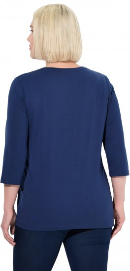 Ulla Popken Decorative Plant 3/4 Sleeve T-Shirt Ink Blue - Bedruckte T-shirts für damen - 