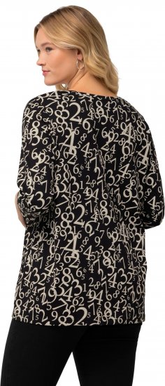 Ulla Popken Number Print 3/4 Sleeve Tee Black - Bedruckte T-shirts für damen - 