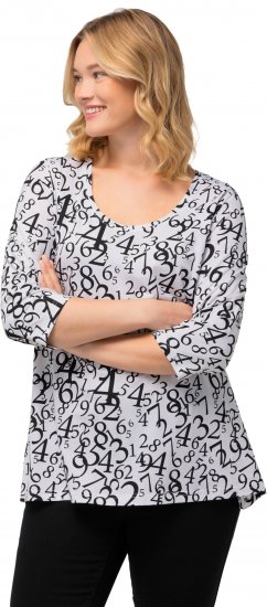 Ulla Popken Number Print 3/4 Sleeve Tee Snow White - Bedruckte T-shirts für damen - 