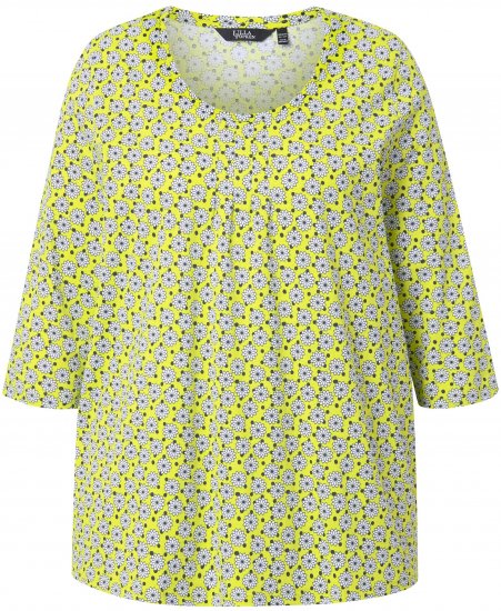 Ulla Popken Flower Print 3/4 Sleeve A-Line Tee Lime - Bedruckte T-shirts für damen - 