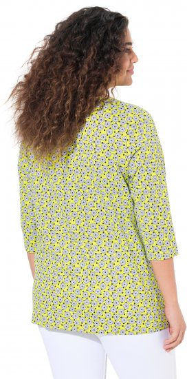 Ulla Popken Flower Print 3/4 Sleeve A-Line Tee Lime - Bedruckte T-shirts für damen - 