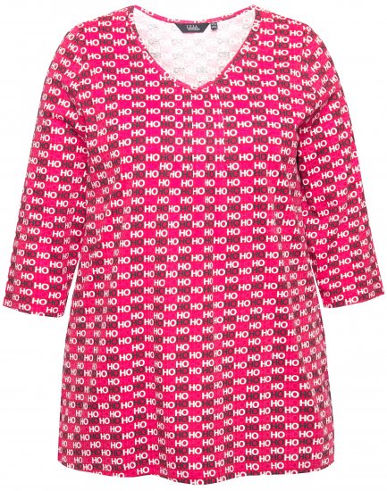 Ulla Popken Minimalist Ho Ho Ho Print 3/4 Sleeve Tee Salsa Red - Bedruckte T-shirts für damen - 