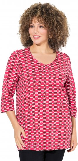 Ulla Popken Minimalist Ho Ho Ho Print 3/4 Sleeve Tee Salsa Red - Bedruckte T-shirts für damen - 