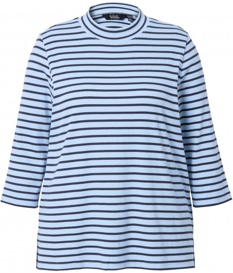 Ulla Popken Striped 3/4 Sleeve Turtleneck Tee Light Blue - Bedruckte T-shirts für damen - 