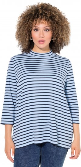 Ulla Popken Striped 3/4 Sleeve Turtleneck Tee Light Blue - Bedruckte T-shirts für damen - 
