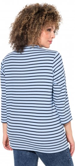 Ulla Popken Striped 3/4 Sleeve Turtleneck Tee Light Blue - Bedruckte T-shirts für damen - 
