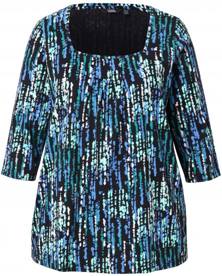 Ulla Popken Graphic Print Square Neck Tee Black - Bedruckte T-shirts für damen - 