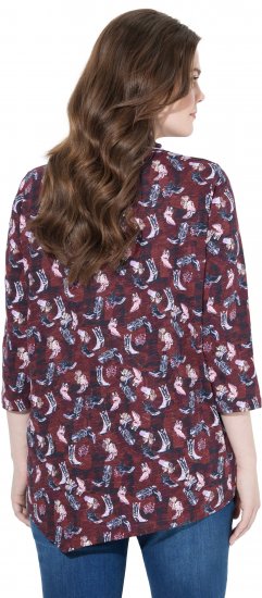 Ulla Popken Asymmetric Cowboy Boot Print Tee Dark Ruby - Bedruckte T-shirts für damen - 